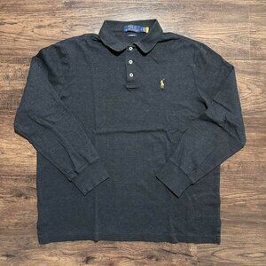 POLO RALPH LAUREN Dark Grey Long Sleeve Polo - Size L Preppy